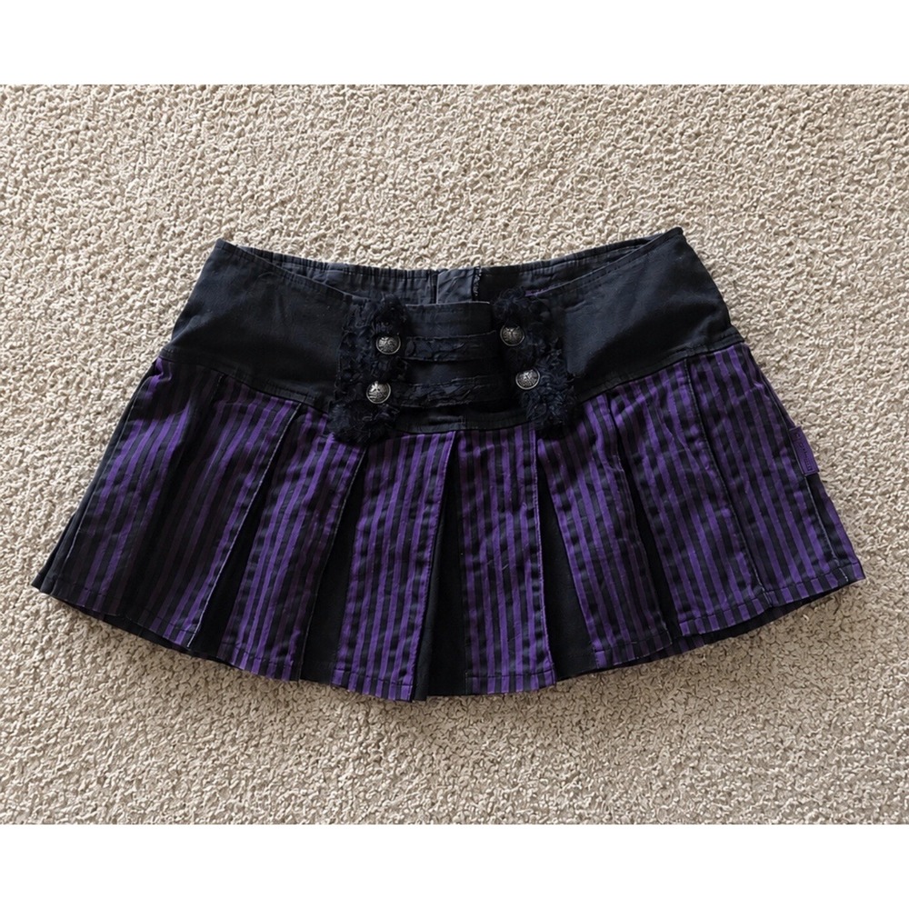 Vintage Tripp NYC Black Purple Striped Pleated Mini Skirt XL Goth Punk Y2K